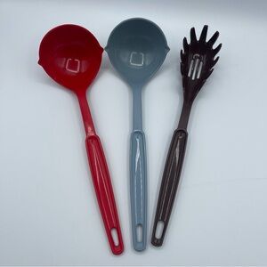 3 Vintage Ekco Plastic Kitchen Utensils Slotted Spaghetti Spoon Nylon USA Lot